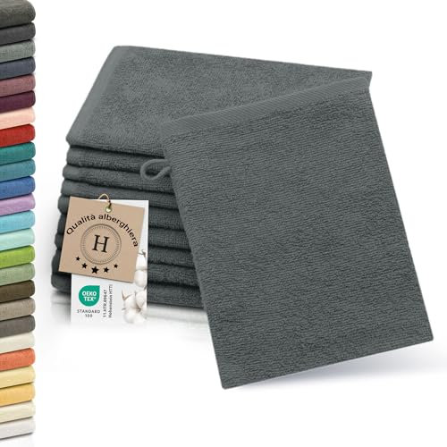 ZOLLNER 10 Manoplas de baño, algodón, 16x21 cm, 420 g, Gris Oscuro