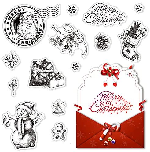 craspire Weihnachts-Klarstempel, Weihnachtsmann, Tannenzapfen, Schneeflocke, Schneemann, Silikon-Stempelsiegel, Transparente Gummistempel Für Weihnachtskarten, Dekoration, DIY, Scrapbooking, Dekor