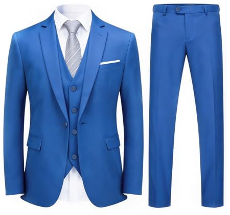 YOUTHUP Herr 3-delad kostym 1 knapp slim fit business bröllop smoking kostym blazer väst och byxor, Blå-n, XL