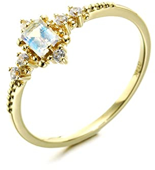 Epinki Echte Goldschmuck Ring Gold Au585 14K, Ewigkeitsring Memoirering Eheringe mit Mondstein, Rechteckschliff, Gelbgold 585 Solitärring Freundschaftsringe Zirkonia für Damen, Gold, Gr.56