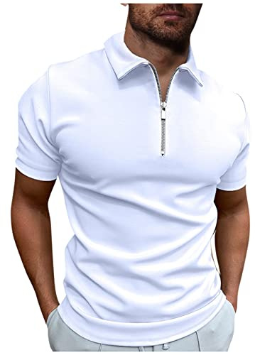 TIMELYE Poloshirt Herren Kurzarm Einfarbig Basic Golf T-Shirt Polohemd Sommer Slim Fit Kurzarm T Shirt Sommer Slim Fit Golf Sports Shirts Outdoor Poloshirt mit Reißverschluss T-Shirt Sommer, 3-white