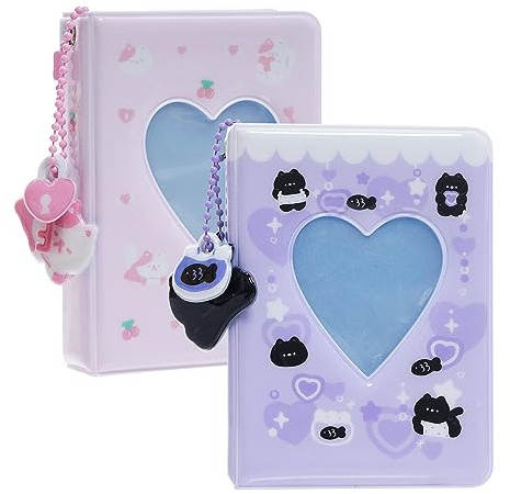 2 Pieces Photocard Binder Album, Mini Photo Album Kpop, 3 Inch Kpop Love Heart Hollow Photocard Binder, Mini Photo Card Book Holder for Collecting With Pendant DIY Keychian 40 Pockets