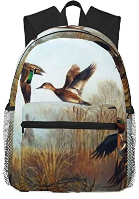 AABSTBFM Asiatische Elefanten Leichter Schulrucksack Klassisch Lässig College Rucksack Schultaschen Mit Reißverschluss Schule Daypack Für Mädchen Jungen, Jagd Fliegende Wilde Enten, Einheitsgröße