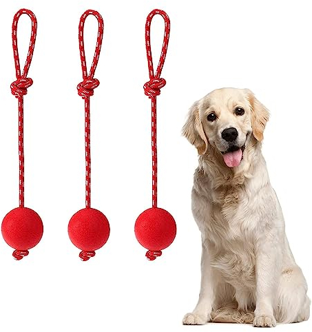 Taicols 3 Stück Elastische Hundespielzeug Ball mit Seil, Naturkautschuk Wurfball Hund, Langlebig, Weich und Elastisch, Haustier Ball Spielzeug mit Seil, für Haustiere Hunde Ausbildung Spielen Übung