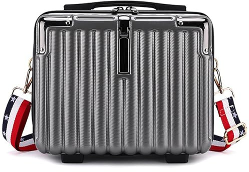 Duleylv Mini-Koffer, Hartschale, Make-up-Tasche, Reise-Kosmetikkoffer, tragbar, mit Schultergurt, für Damen, grau dunkel, Elegant