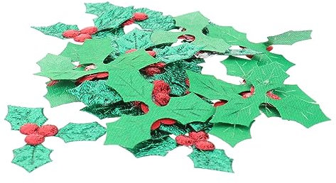 Abaodam 2 Sets Weihnachtsperlen Stechpalmen-Patch Bestickte Beerenblätter Grüne Künstliche Blätter Für Weihnachtsdekorationen 100 Stück * 2