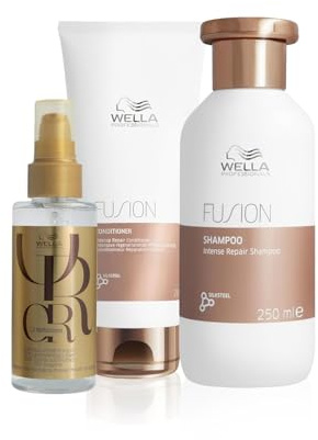 Wella Professionals Fusion Intense Repair Vorteils-Set – reparierende Haarpflege für kaputtes Haar – Set aus 250 ml Shampoo, 200 ml Conditioner und 100 ml Oil Reflections Haaröl