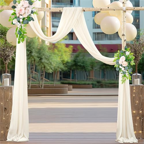 Lukery Hochzeit Vorhang Hochzeitsbogen, Querbehang Gardine Freihanddeko Himmelbett Vorhänge Stoff Tüll Transparent Voile Dekoration für Fotografie Party Hochzeit (75x1000cm（32FT）,32 Beige)