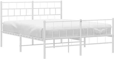 vidaXL Sängram med huvudgavel och fotgavel vit metall 160x200 cm, säng, metallsäng, metall sängram, sängar, metallsängar, metall sängramar, gästsäng