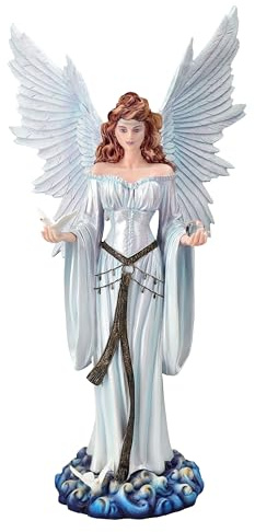 Figuren Shop GmbH Engelfigur mit Tauben 42 cm | Himmelsfrieden weiß Statue Fee Elfe Friedensengel