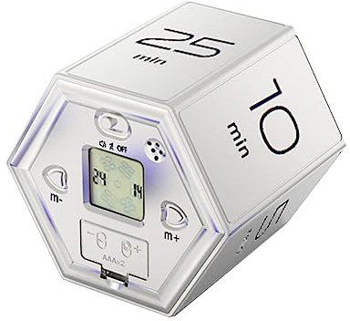 Irfora Sechseckiger Digitaluhr-Timer, magnetischer Würfel-Timer, Küche, sechseckiger Flip-Timer zum Lernen, Kochen, Trainieren, einfach zu bedienender magnetischer Flip-Fokus-Timer