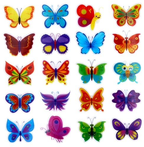 EANAGO Set di 20 adesivi in gel >FARFALLA< per finestre, porte, bottiglie, piastrelle, vasca da bagno e altre superfici lisce, graziosa idea decorativa, adesivi per finestre