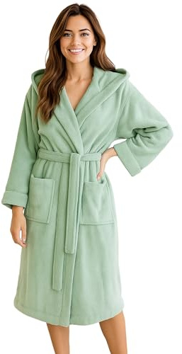 Morgenstern Bademantel Damen mit Kapuze 100% Baumwolle Frottee OEKO-TEX® Morgenmantel Marina Schilf-Grün Gr. M