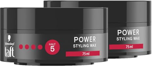 Schwarzkopf TAFT Styling Wax Power (2x 75ml), Haarwax für bis zu 48 Stunden Kraft-Halt, schonend für Haar und Kopfhaut, veganes, Styling-Wax, Haarwachs