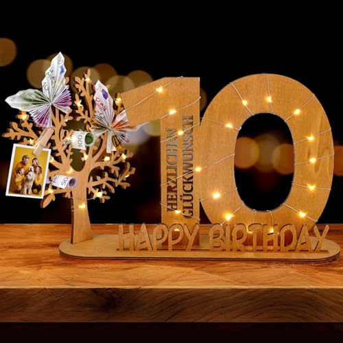 WAREHOUSE Originelle Geburtstag Geschenk Frauen & Männer - Geldgeschenke Geburtstag mit Holz Schild Gästebuch Geburtstag Deko Geburtstagszahlen Holz Schild Gäste (10)