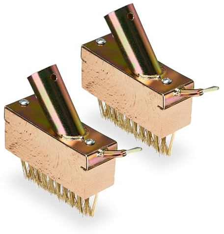 Relaxdays Fugenbürste, 2er Set, Unkraut & Moos entfernen, Stahlborsten, Ersatzbürsten, Fugenkratzer, Garten, Natur/Gold