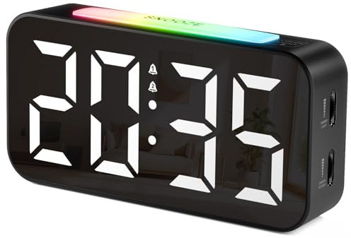 HOMVILLA Wecker, Wecker Digital Stromnetzbetriebener mit Adapter mit Licht RGB, Große Gut Lesbare Ziffern, Dualem Alarm, 9-Minuten Schlummerzeit und Einstellbarer Helligkeitfür Schlafzimmer