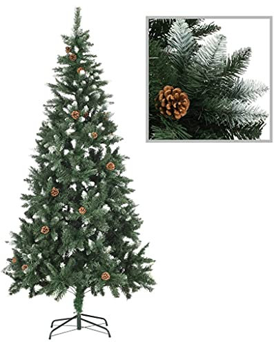 Home Items, Künstlicher Weihnachtsbaum mit Tannenzapfen und weißem Glitzer, 210 cm, passend für Möbel