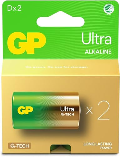 Batterie D - Set da 2 | GP Ultra | Pile Torcia Alcaline 1,5V - Lunga Durata