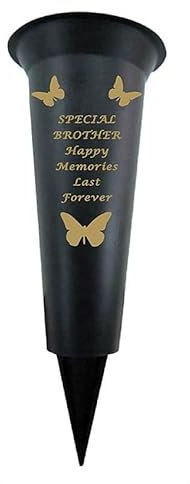 Brother - Plastic Spike Memorial Grave Vase With Butterfly Decoration