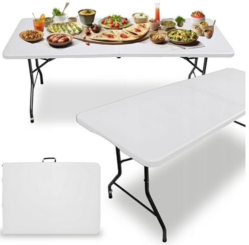 MEDAS PRO Table de restauration, pliable, table de jardin, de balcon, de camping, de bar, de bistro, 180 x 70 cm, blanche