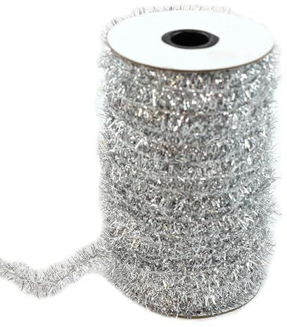 SMTCM Guirlande de guirlandes de Noël de 25 yards - Argent métallique - Mini guirlande à paillettes - Couronne artificielle - Fil chenille à suspendre - Décoration de Noël pour mariage et fête (5