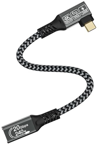 CAKOBLE USB C Verlängerungskabel 0,25m, Winkel Buchse auf Stecker, Unterstützt 3.2 20Gpbs/240W und 4K@60Hz Mit iPhone 16/15 MacBook Galaxy S24