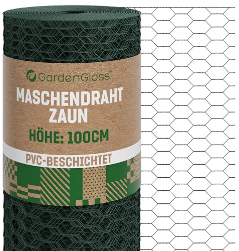 GardenGloss Hönsnät 100 cm Höjd - PVC-belagt Sexkantnät med Fina Maskor 13 x 25 mm - Nät för Kaniner, Kycklingar och Smådjur - 100 cm Högt 25 m Långt