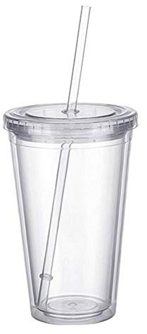 Clear Insulated Plastic Coffee Cup with Lid and Straw Double Wall Tumbler Reusable Travel Mug for Hot Cold Drinks Leakproof Spill Proof Lightweight Beverage Container