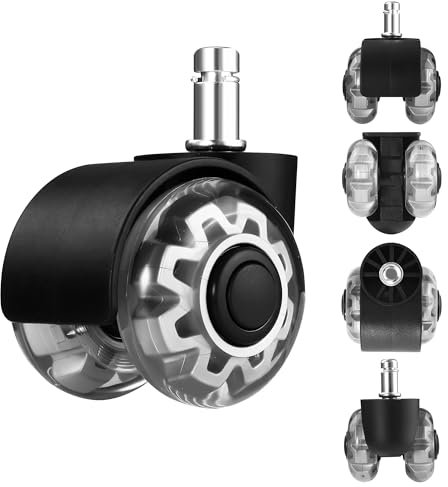 5 Pezzi Ruote Sedia Ufficio, Rotelle sedia ufficio 11X 22mm, Super silenziose e morbide, Ruote per sedia Ufficio, per pavimenti duri, parquet, moquette, laminato