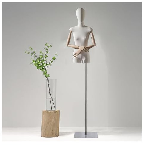 ZJFHEYUO Schneiderpuppe, weibliche Schaufensterpuppe, Torso mit Metallsockel, Schneiderpuppenkörper, Damen-Schneiderpuppe, Torso mit Kopf und Holzhänden zur Präsentation von Klei