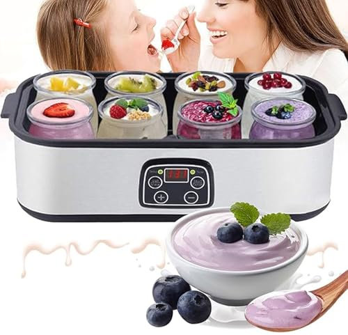 OZTYSGXM Automatic Digital Yoghurt Maker, Probiotic Yogurt Maker with Adjustable Temperature and Time Control Yogurt Jar with 8 Glass Jars and Lid, Design for Home Use,Grey