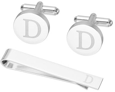 PATIKIL Manschettknappar För Män, Personlig Tie Clip Och Manschettknappar Set För Män Klassisk Koppar Och Slipsklämma För Far Make Son, Bokstaven D (Silverton)