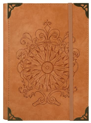 TIEFOSSI A5-Ringbuch mit 6 Ringen Tagebuch für Frauen und Männer, Hardcover Notizbuch aus PU-Leder, Kompass Vintage Notizbücher, College Lineatur für Schule, Arbeit, Reise & Organisation
