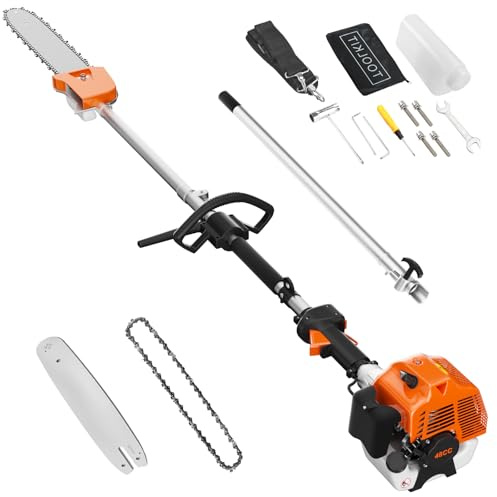 Bavnnro Gas Powered Pole Saw, 48cc 2-Cycle Gas Pole Saws for Tree Trimming with 11.5in Cutting Bar,16-FT Height Reachable Cordless Extension Chainsaw for Tree Trimming Bush Pruning Branch Cutting