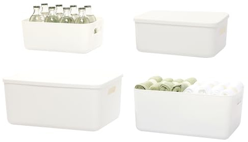 Asndeyu sndeyu 6L+14L 4 Pack Plastic White Storage Baskets, Box Chest with Lid and Handle，Organizer Container for Snacks,Shelves，Playroom, Bedroom，Office,Closet，home (2M+2S)