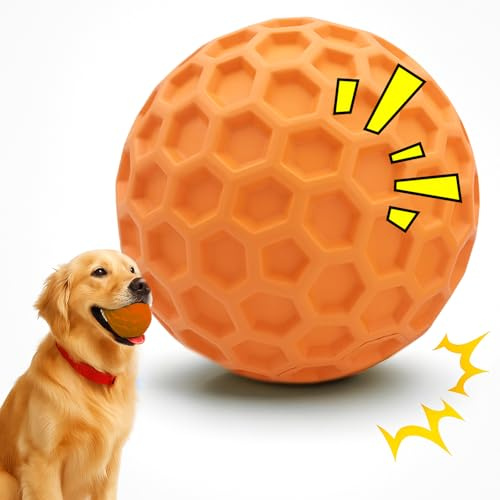 Quietschball für Hunde – Interaktives Kauspielzeug für Hunde – Unzerstörbare, Robuste Hundebälle für starke Kauer – Zur Linderung von Angst und Langeweile – Zahnungsspielzeug für Welpen (Orange, 80mm)