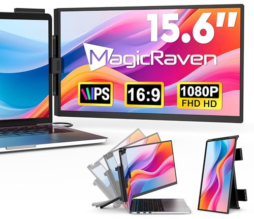 MAGICRAVEN Laptop Screen Extender, 15.6 FHD 1080P IPS Laptop Monitor Extender, Portable Monitor for Laptop 14-16 with USB-C/HDMI, Second Screen Portable Plug and Play for Windows/Mac/Android