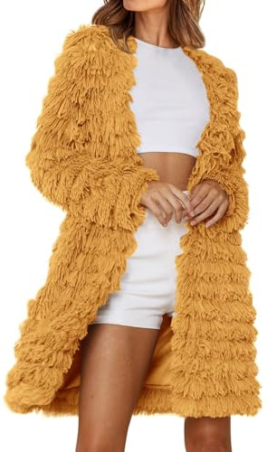 Lightweight Cardigan Women Lightweight Cardigan Women's 2025 Winter Faux Jackets Fall Fashion Front Long Shaggy Coat Outerwear Knitted Waterfall Women'S Light Jacket Knitted Cardigans for Women Uk