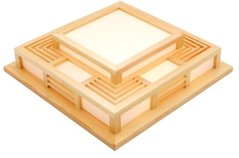 Wulimasun Japanische Deckenleuchte,220v Led Deckenleuchte Holz Kronleuchter Lampe Beleuchtung Deko Deckenlampen,Für Küche, Wohnzimmer, Schlafzimmer, Balkon Dreifarbiges Licht, Bar,45 * 45cm