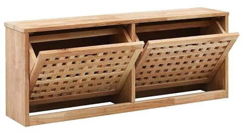 Eleganz Zapatero de madera maciza de nogal y madera contrachapada, zapatero para pasillo y entrada, almacenamiento estable para zapatos, 94 x 20 x 38 cm