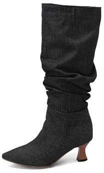 Xbemkste Bottes pour femme avec talon et genoux - Élégantes - Bottes hautes pour femme - Bottes à enfiler - Style décontracté - Bottes de transition, Noir , 37.5 EU