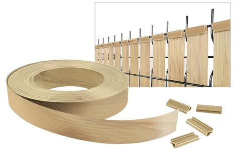 CASANOOV Kit Lamelles Occultantes Beige PVC Souple BALDO Bande Brise Vue pour Grillage Rigide et Clôture – 60 m x 4,6 cm – 120 Clips Inclus Cache Clôture Jardin - Montage Horizontal, Vertical Facile