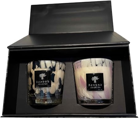 Baobab Collection Black and White Pearls Luxury Scented Candle Gift Set, 2 Max 08 Candles in Gold and White Gift Box