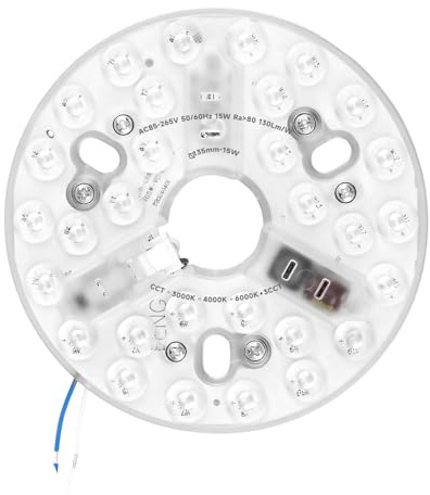 Kit de Recambio Luz LED 15W para Ventilador de Techo 5.3, 3CCT con Memoria | Panel Redondon 3000/4200/6500K , Base de Aluminio 85–265V, Repuesto Universal para Modernizar Lámparas y Ventiladores