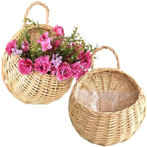 2 cestas colgantes para plantas al aire libre, cesta de pared con membrana impermeable, almacenamiento y organización tejida, macetero colgante para interior, decoración exterior