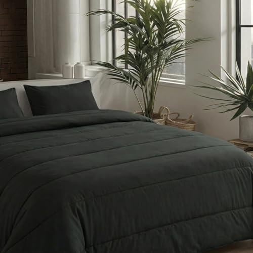 Zelesta® Comfort Uni 2-in-1 4-Jahreszeiten Ganzjahresbettdecke ohne Bezug – Bett in 10 Sek, Temperaturregulierend, Waschbar 40°C, Atmungsaktiv, Milbendicht, Mikrofaser (Schwarz, 140x200cm)