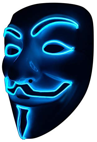 SOUTHSKY LED Mask V för Vendetta mask EL tråd ljus för halloween kostym cosplay party Masker maskerad vuxna (Blue Neon)