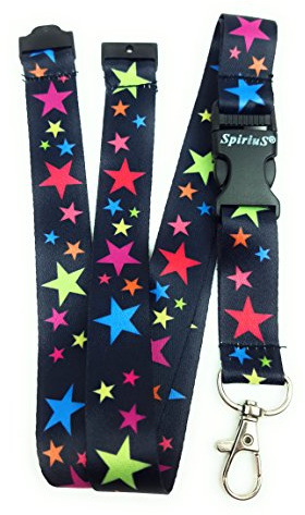 SpiriuS Neck Strap Lanyard with Strong Metal Clip for ID Badge Holder, Key Holder (Rainbow Stars)
