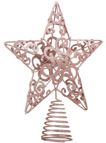 Aneco Weihnachtsbaumspitze, 25,4 cm, Stern, Metall, glitzernd, Weihnachtsbaumdekoration, für Weihnachten, Urlaub, Zuhause, Büro, Schule, Einkaufszentrum, Dekoration, Roségold